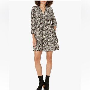 The Drop x Caralyn Mirand Ruffle Neck Tiered Mini Dress Black & Floral Print